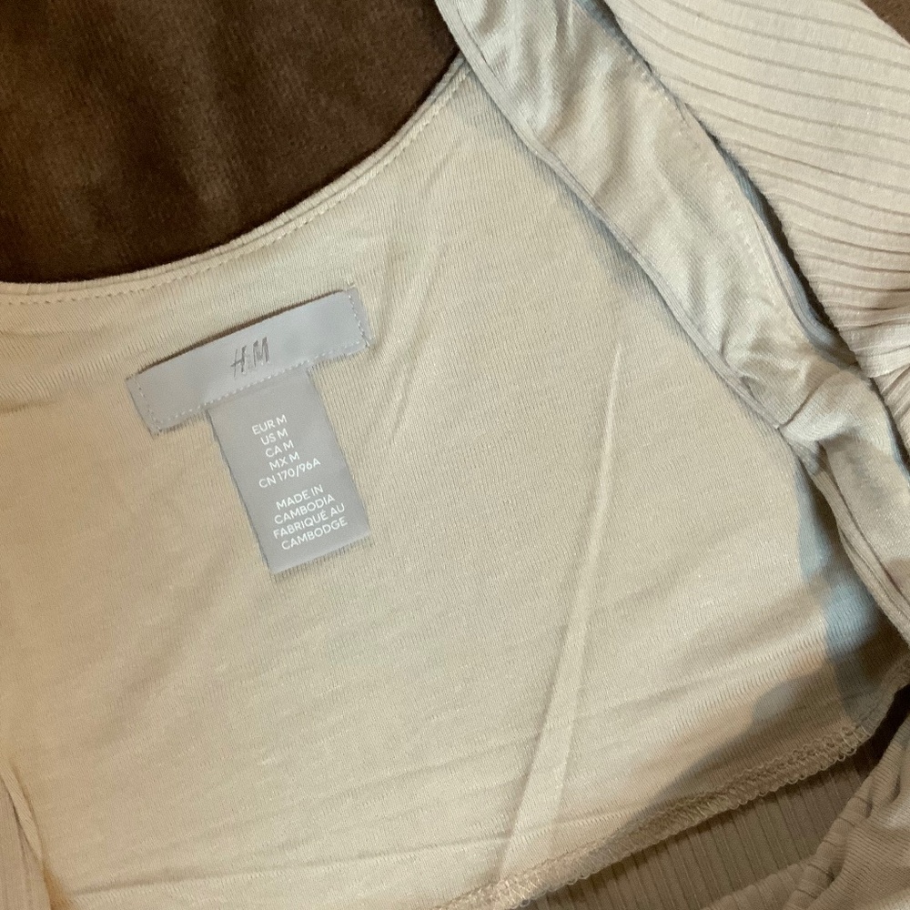 H&M Cream M Slim Fit Sweetheart neckline ribbed viscose jersey Tank Officecore - Picture 3 of 6